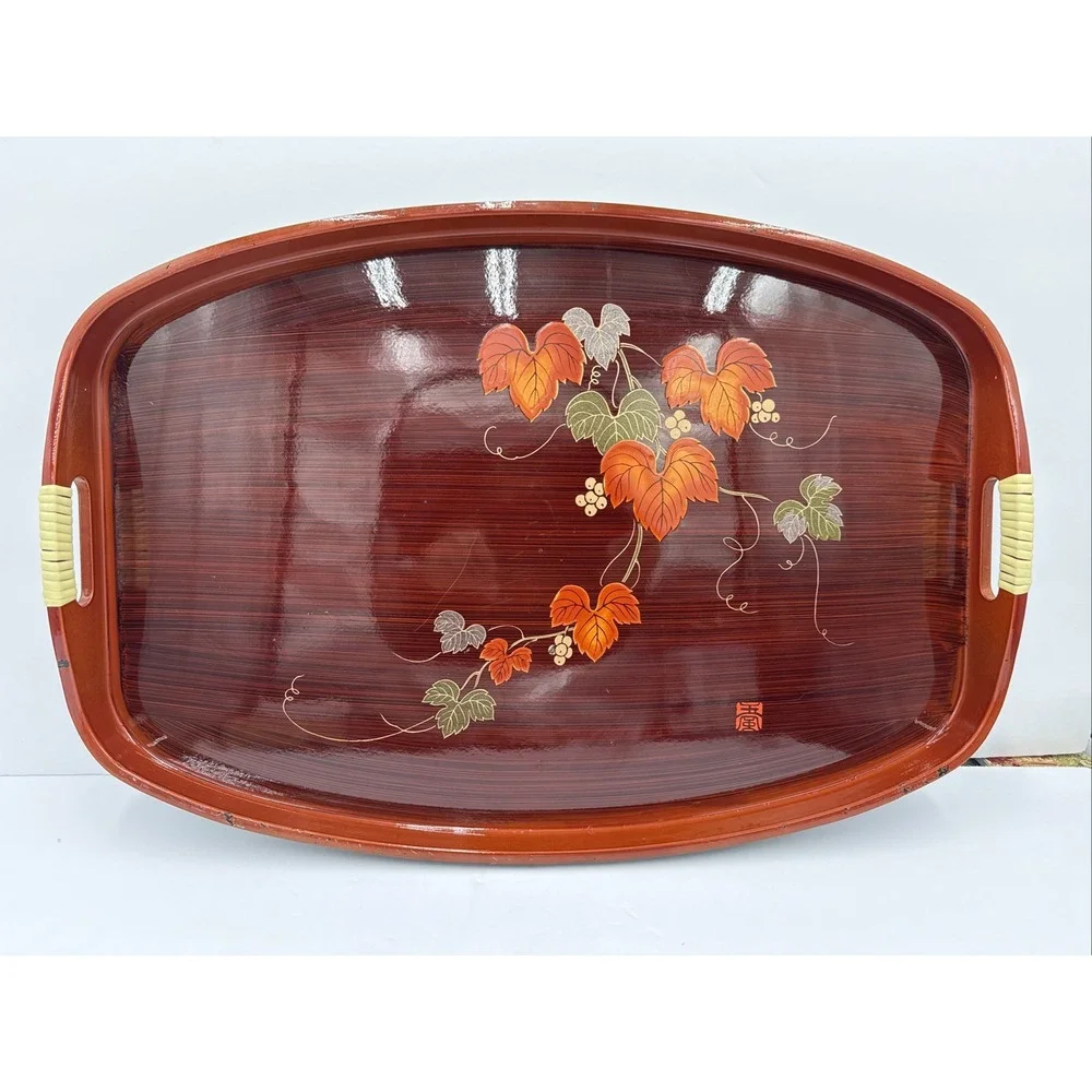 Japanese Lacquered‎ Wooden Tray Fall Leaves Design 19x13 Vintage Elegant